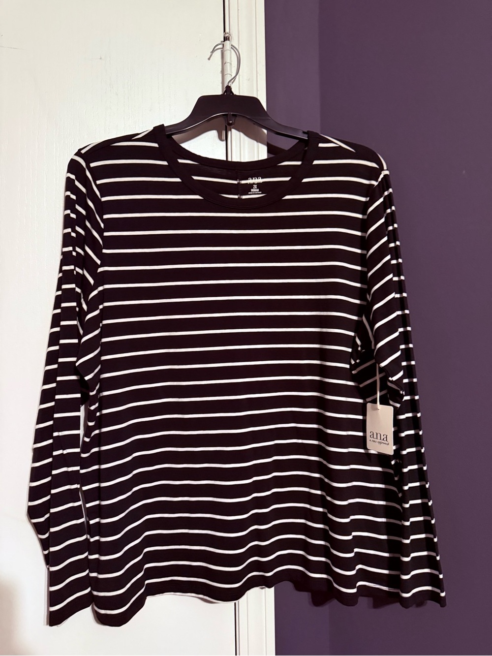 a.n.a Black and White Striped Long Sleeve Tee